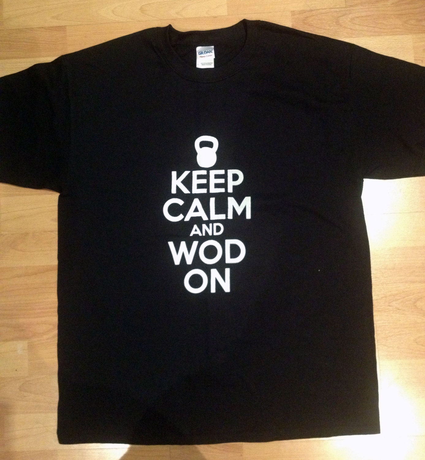 LARGE BLACK - Fitness / Workout / Lifting / Crossfit T Shirt - Keep Calm and WOD on