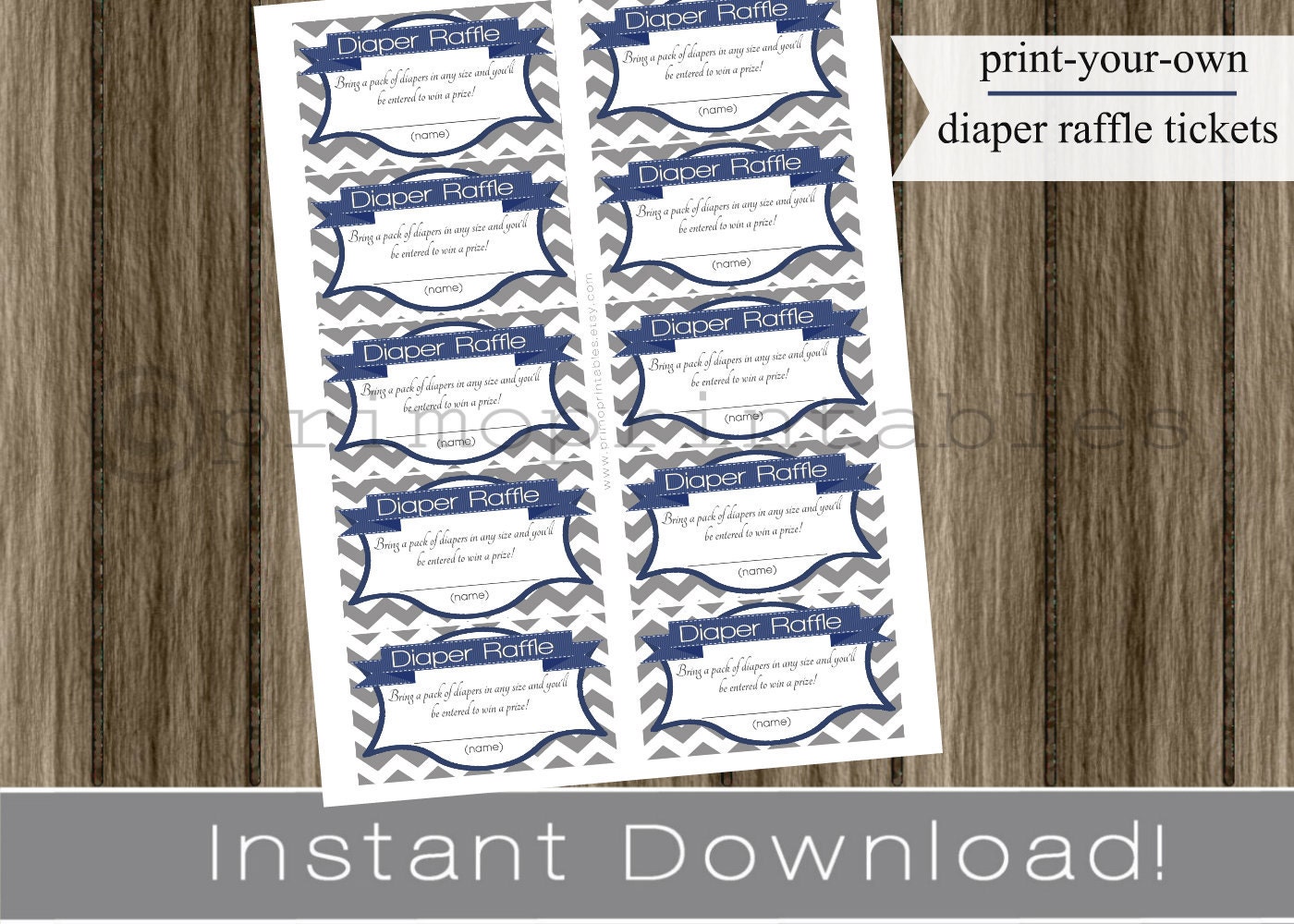 Baby Shower Diaper Raffle Tickets gray chevron and navy blue INSTANT DOWNLOAD diy printable digital file print your own Il_170x135