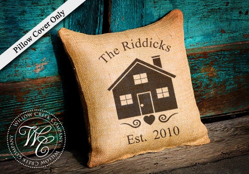 BURLAP PILLOW Personalized Wedding Gift - PILLOW with Family Name &  Established Date