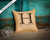 BURLAP PILLOW Personalized Wedding Gift - PILLOW with Monogram, Family Name &  Established Date