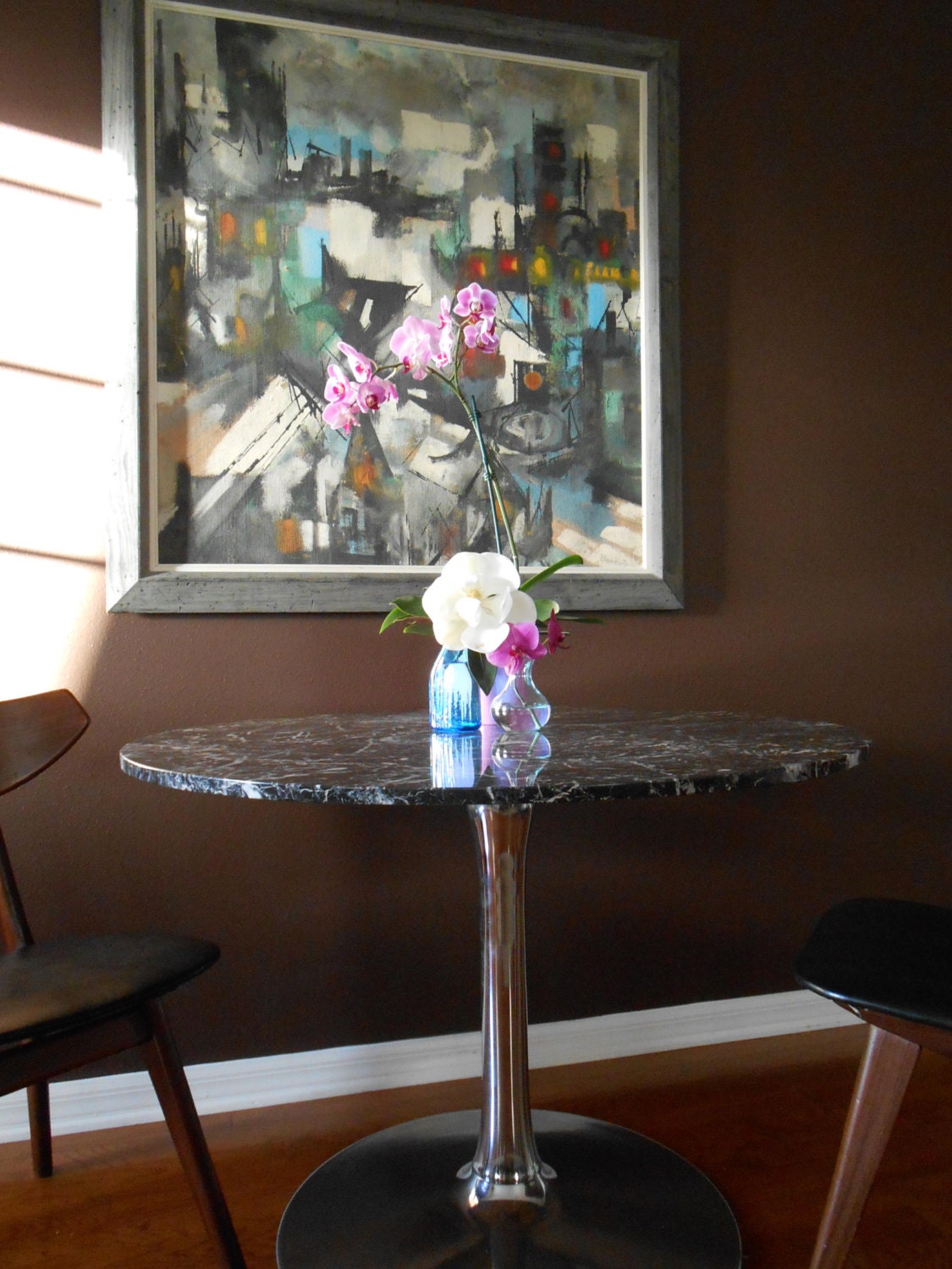 Mid Century Modern Marble Top Chrome Tulip Table Base Saarinen Knoll Burke Style