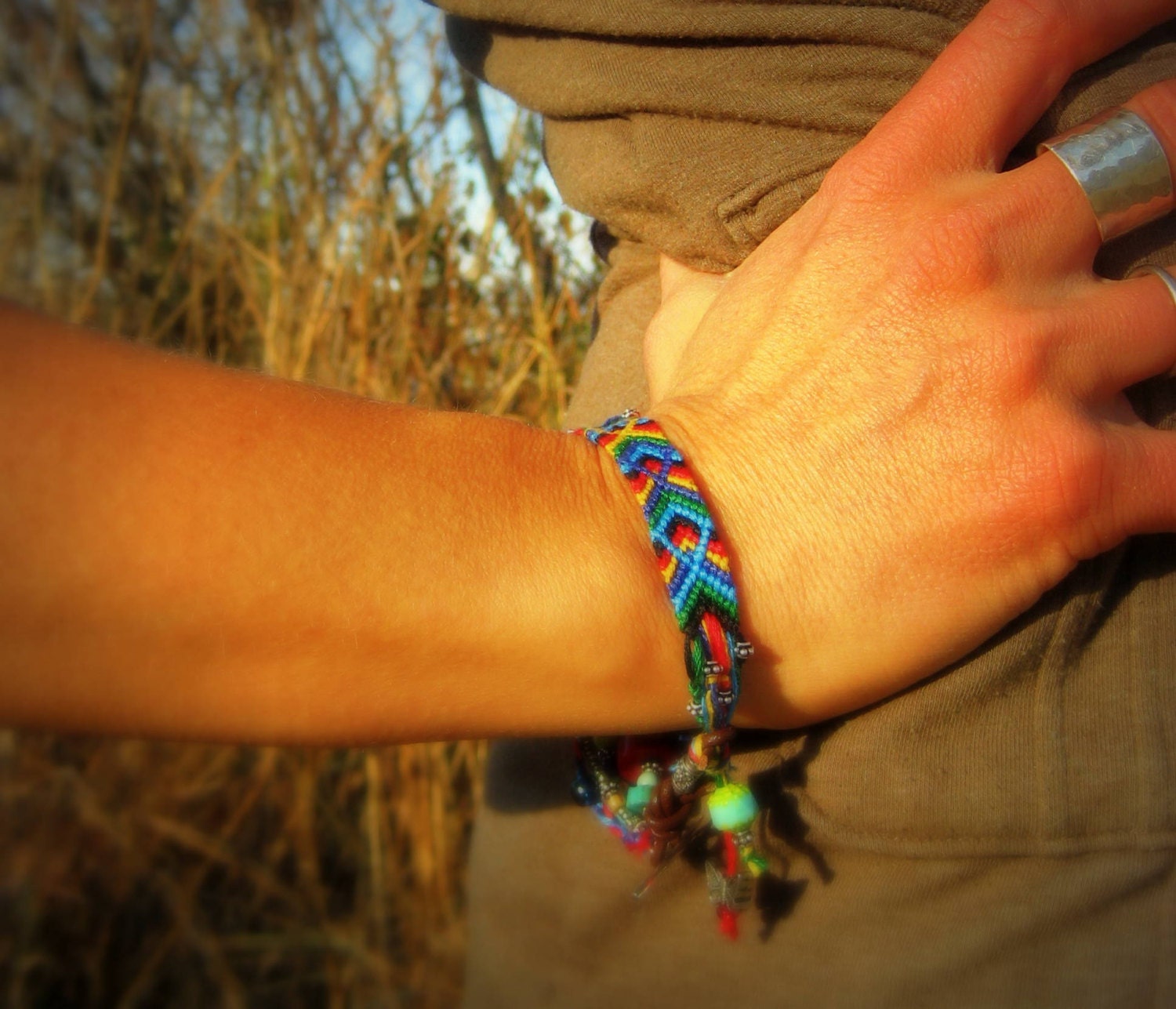 Grown-Up Friendship Bracelet...Jewelery...Beaded...Bohemian...Tribal...silver...turquoise...charm...native american...southwestern