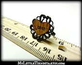 unique PYROGRAPHY wood heart charming adjustable ring wooden amor love