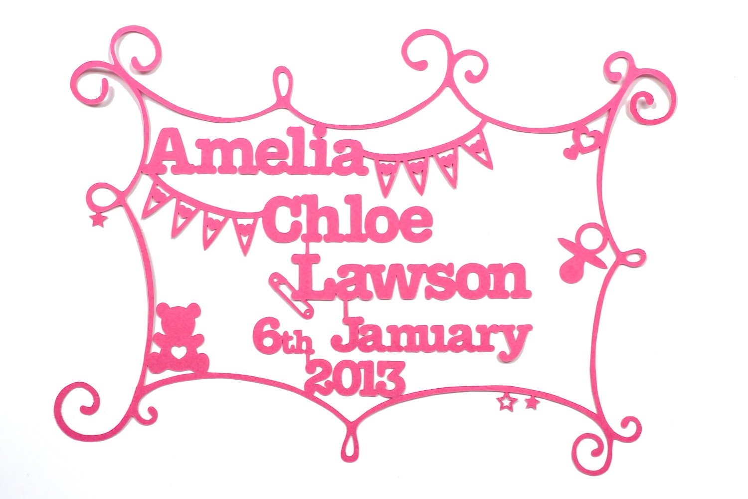 Handcut Original Personalised Baby Girl Papercut