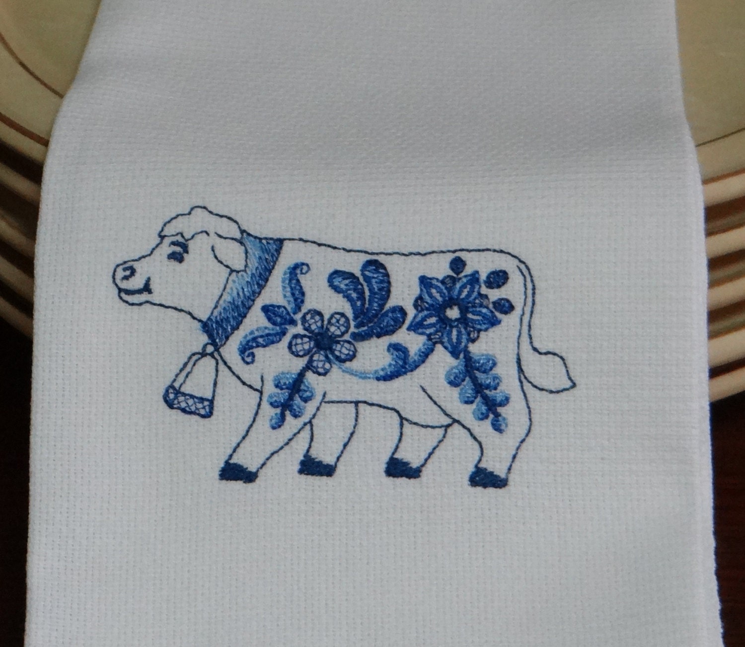 Delft Blue Cow Cotton Huck Kitchen Towel