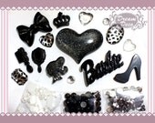 Black Kawaii Large Dazzling Heart  Bling Decoden Flatback Kit DIY cell phone case Cabochon Deco Set Kit with rhinestones DS679