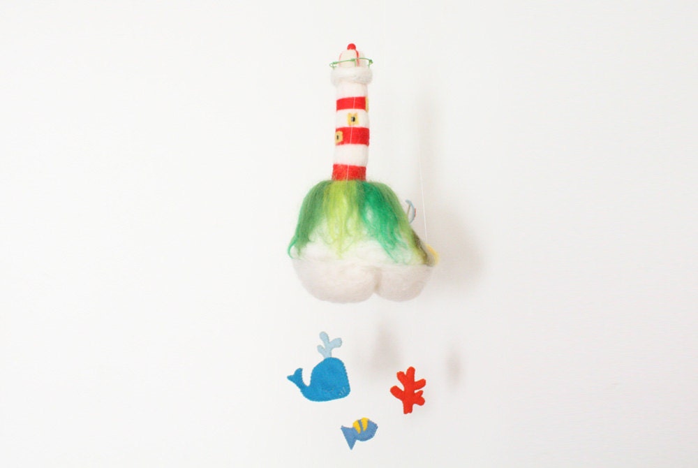 Lighthouse mobile, hanging decoration, baby crib mobile, nursery mobile, home decoration, room decor, OOAK miniature, felted sculpture