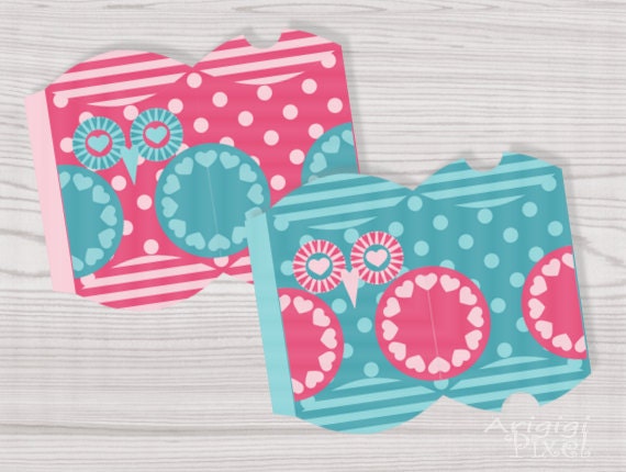 Printable Pillow Gift Box Owl in Love DIY Printable box template pink turquoise PDF file instant download Il_570xn