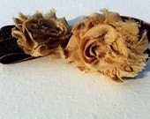 Baby Barefoot Sandals-Toffee Color Rosette on Chocolate Brown Glitter Elastic