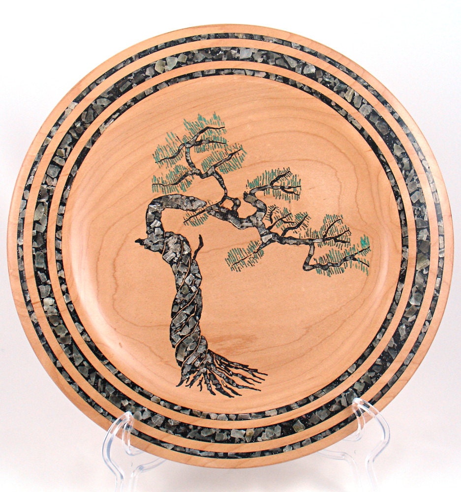 Bonsai Tree Platter inlayed with crystals and minerals