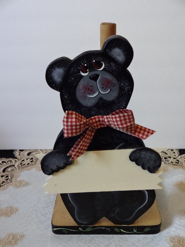 Black Bear Paper Towel HOlder With Red Check Bow by VickiesCrafts