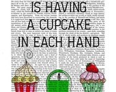 ON SALE A Balanced Diet Cupcake Print Original Illustration Giclee Print Digital Art Inspirational Quote humor wall art wall decor Wall han