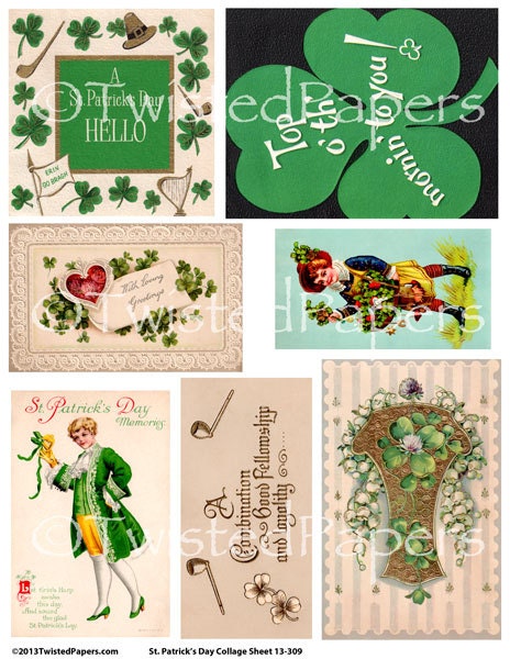 Twisted Papers Vintage Digital Victorian/Edwardian/Mid-Century St. Patrick's Day Collage Sheet 13-309