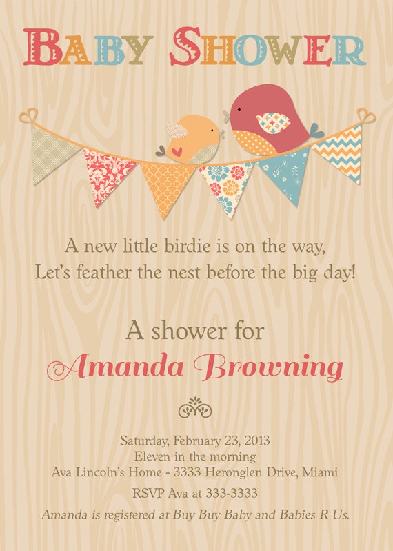Feather the Nest Birds with Banner Baby Shower Invitation - Printable Il_570xn