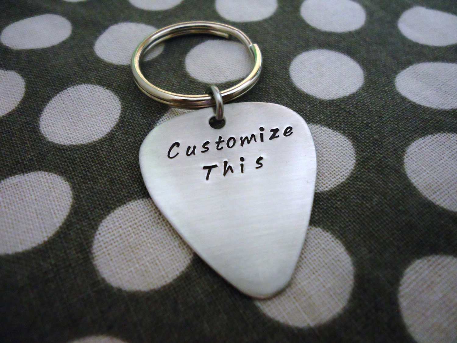 Personalized Guitar Pick Key Chain - Customize This - Hand Stamped Stainless Steel SHIPPED in 10-14 Days SHIPPING TIME 3-5 Days