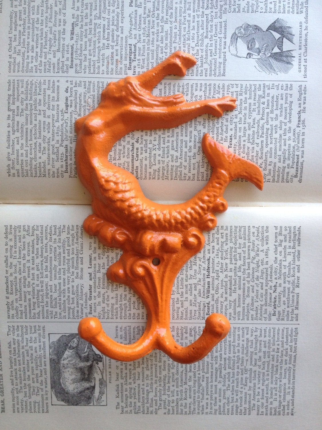 SALE - mermaid double wall hook / beach decor / orange  / cottage chic decor / whimsy/ beach decor / cast iron