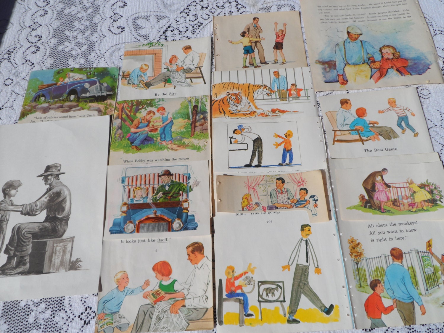 Vintage Paper Ephemera All About Dad Colorful Illustrated Children's Story Book Pages Lot Collection Scrap Craft Pack Inspiration Kit