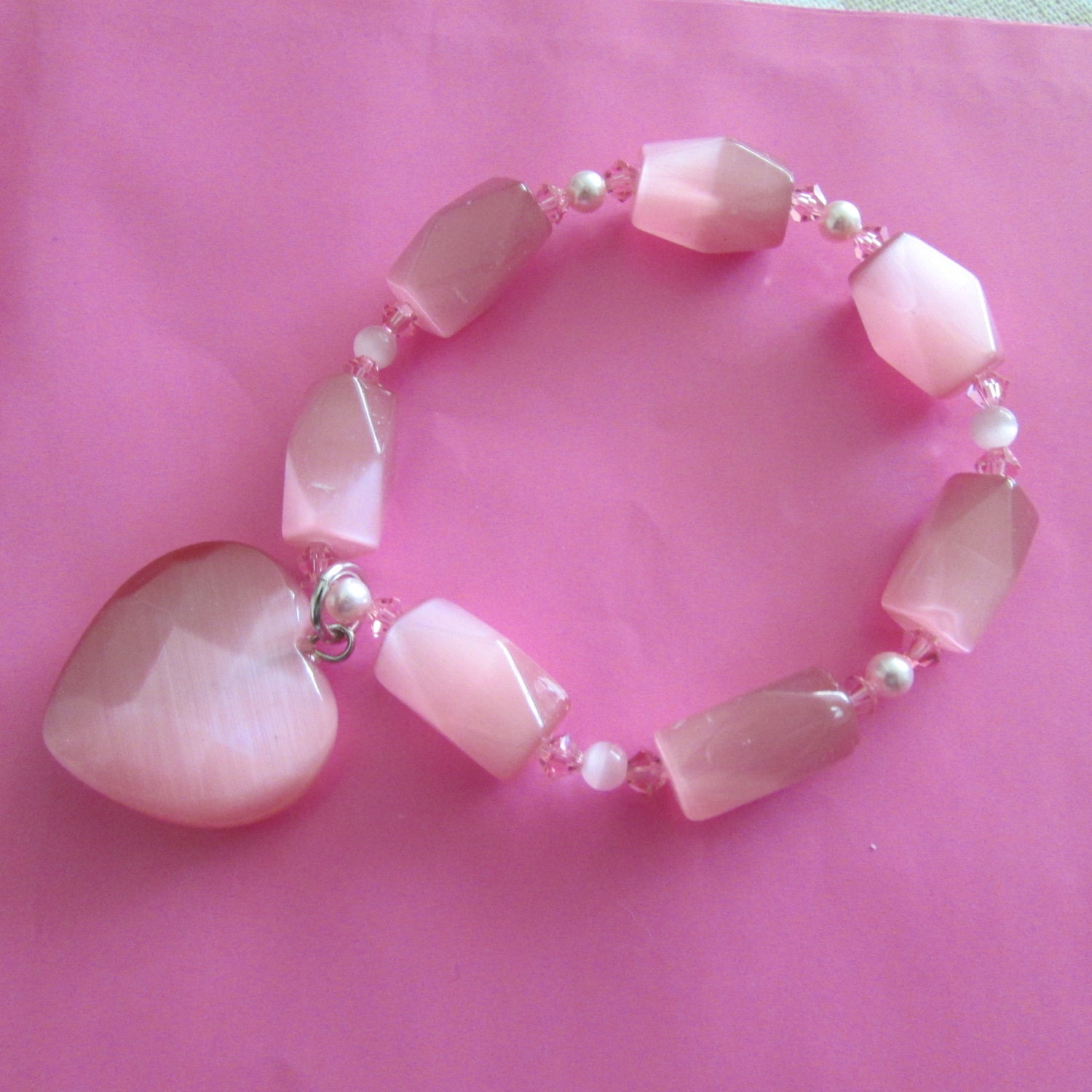 Pretty in Pink and Pink and Pink Cat's Eye Stretch Bracelet