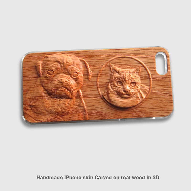 iPhone 5 case, real wood skin, 3D carved, pets