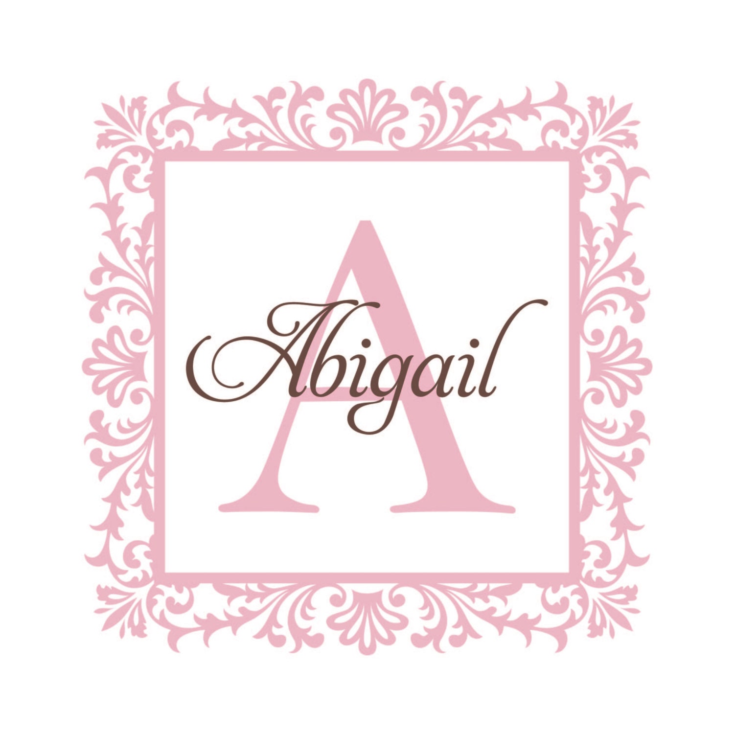 Personalized Vinyl Initial & Name Wall Decal - Shabby Chic Scroll Monogram Baby Girl Nursery Toddler Teen Room Wall Art 22H x 22W GN023