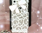 iPhone 5 Case, iPhone 4/4s Case - Bling iPhone Case, Crystal iPhone Case, iPhone Cover - White Swirl Diamond Bow iPhone Hard Case - 111