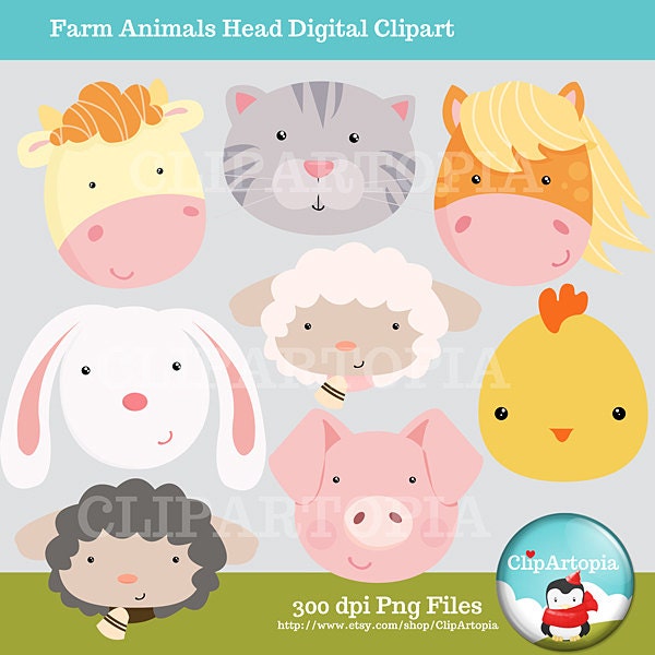 Farm Animals Head Digital Clipart Il_570xn
