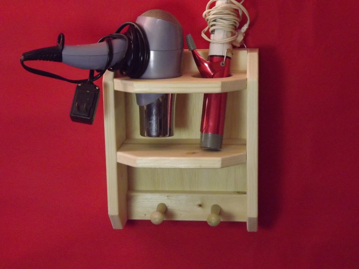 Hair dryer holder / organizer / rack / by JoesCustomWoodWorks