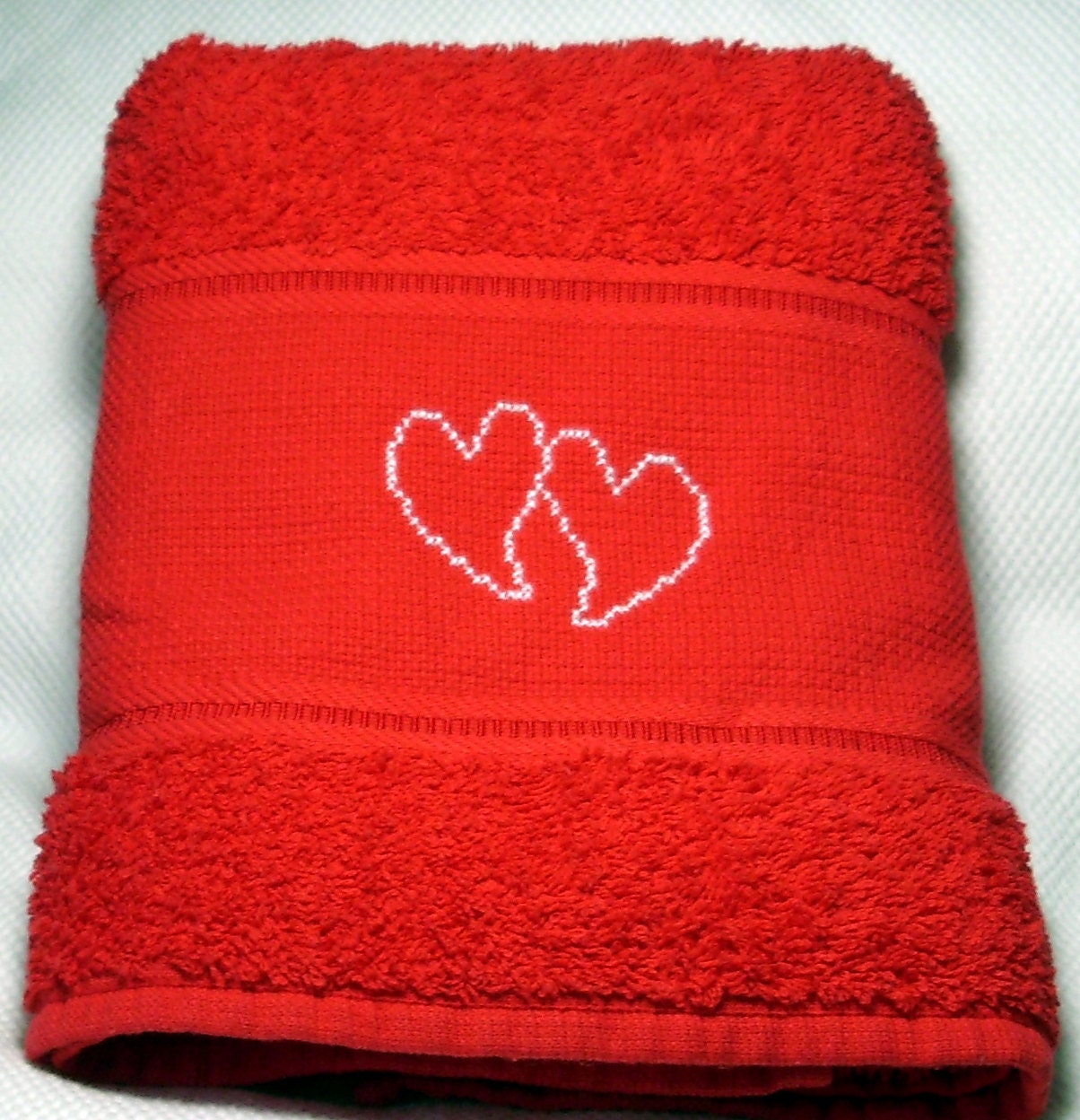 Towel Hearts Love Wedding Engagement Cross Stitch handembroidered