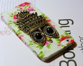 Luxury 3D Copper Brass OWL Nighthawk Bird Alloy Cute POCKET Classic Flower deluxe hard Case Cover for iPhone 4 4G 4S