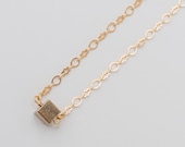 SALE Modern geometric cube, antique brass, 24k gold filled necklace
