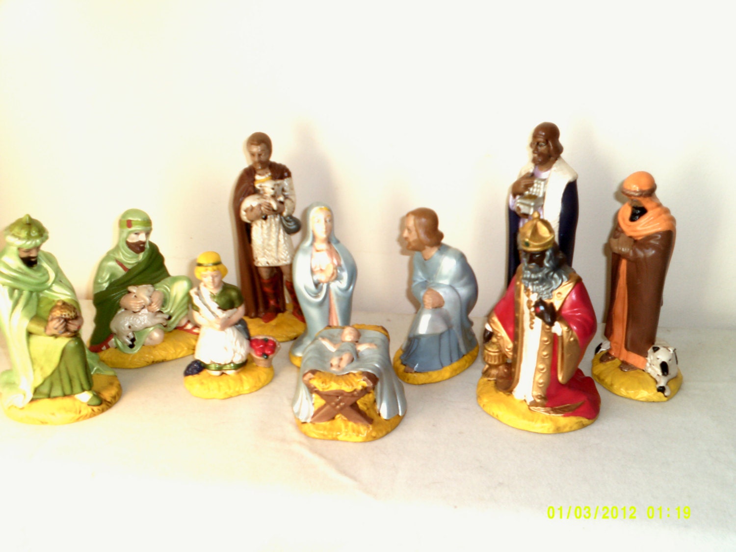 Vintage 1980s Holland Mold Lot of Ten Handpainted Ceramic Nativity Figurines- Very Colorful and Artist Signed