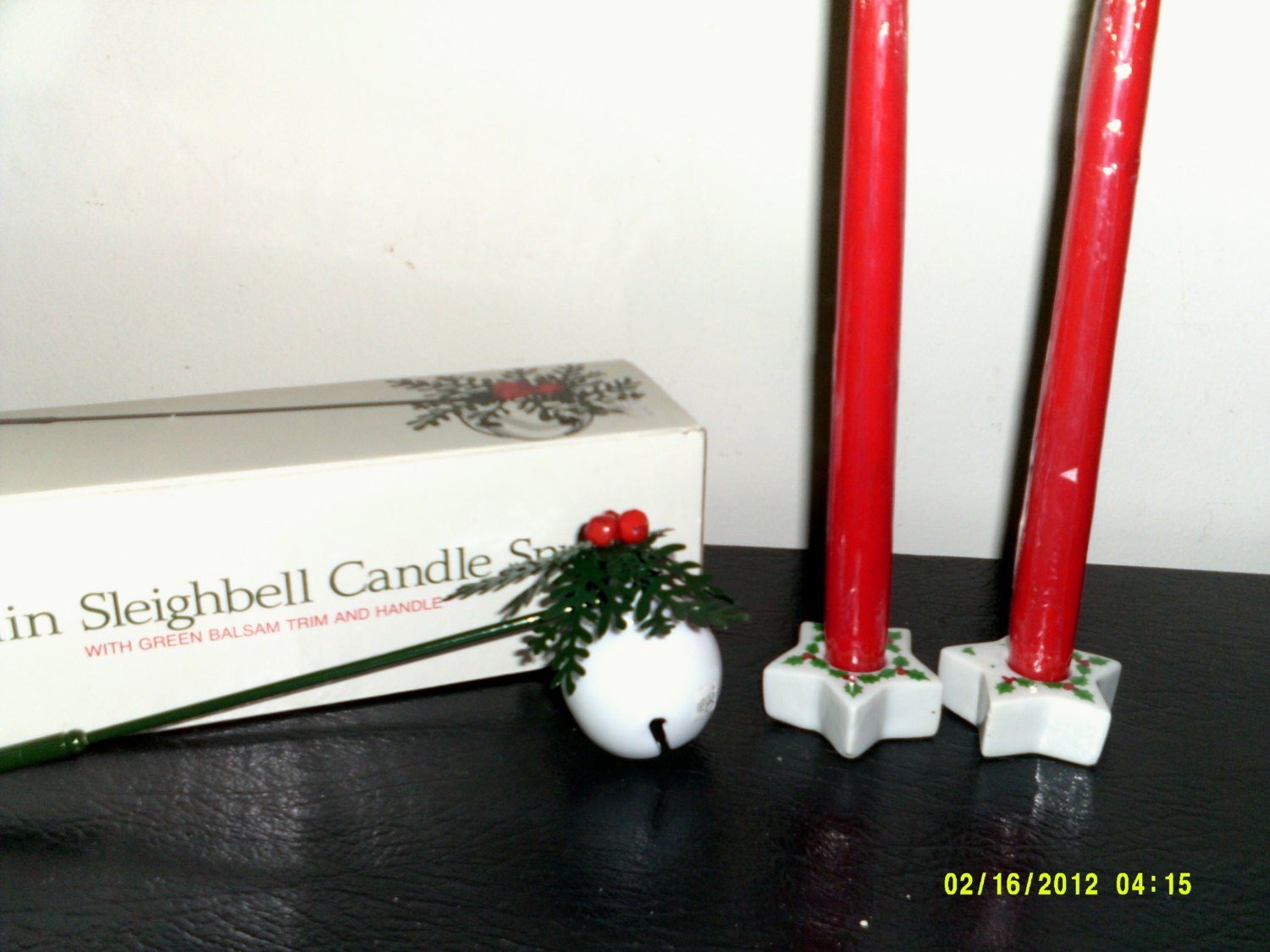 Lot of Two - Vintage Christmas Items- Dept 56 Porcelain Sleighbell Candle Snuffer and Ceramic Star Candle Holders