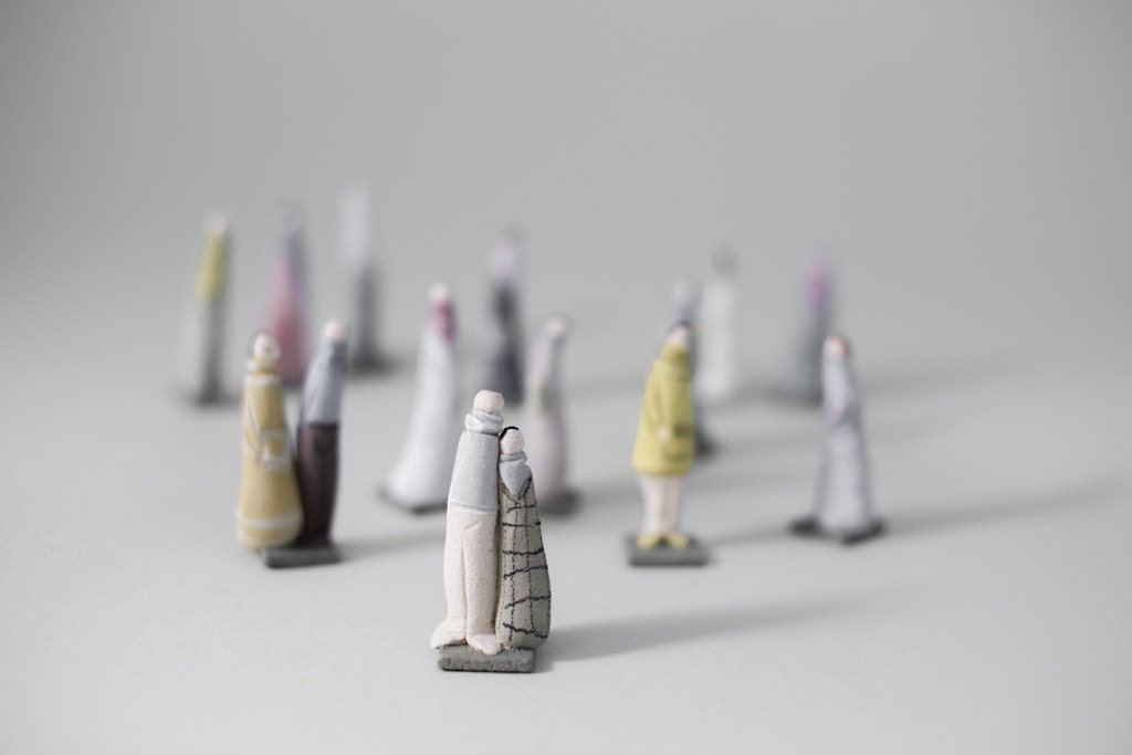 Stoneware Sculptures " Passersby  02" Handmade Ceramic Miniatures Figures by MURTIGA