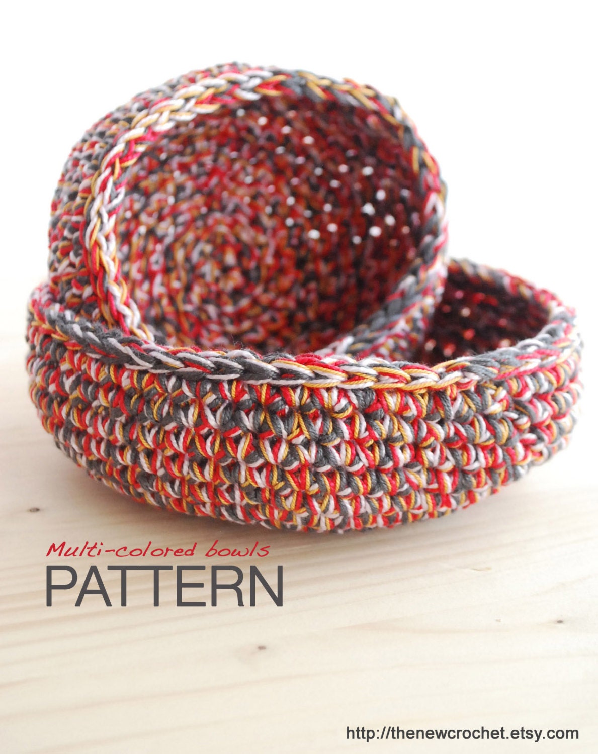 Crochet PATTERN: Multi-colored Bowls - 2 sizes