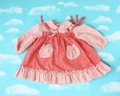 Vintage 80's Red Floral Calico Print Peter Pan Collar Dress / Bow Tie Spaghetti Straps / Size 1.5, 18 Months
