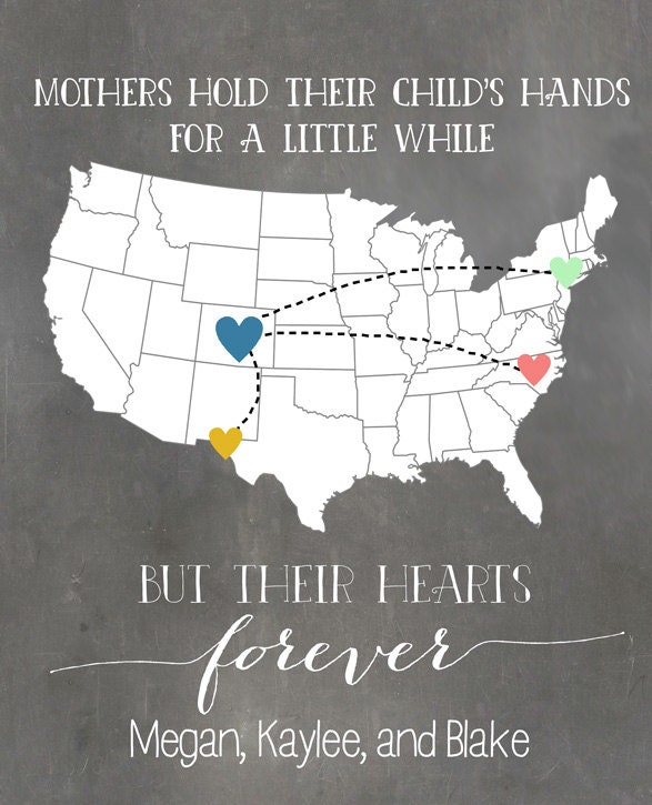 Mother's day gift mom birthday distance chalkboard map with hearts 11x14 CUSTOM