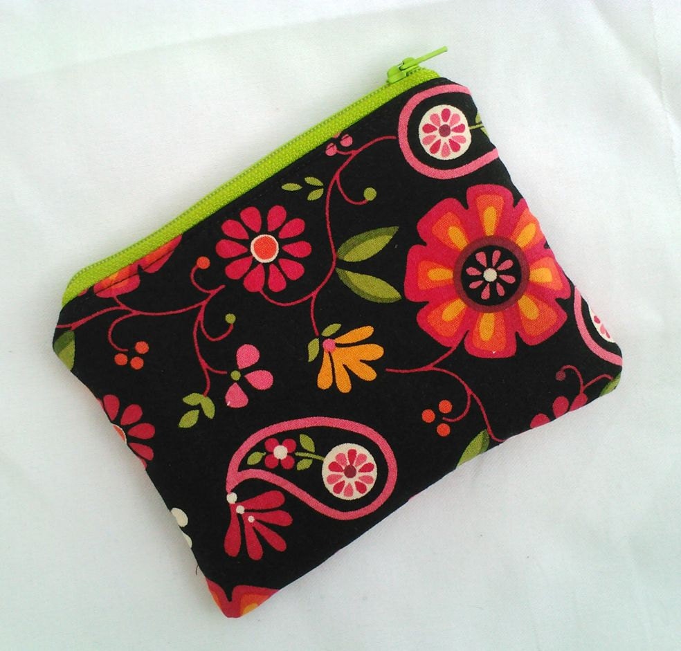 Summer Nights Zipper Pouch - Flower Floral Vines Neon Pink Bag Clutch Wallet Electronics