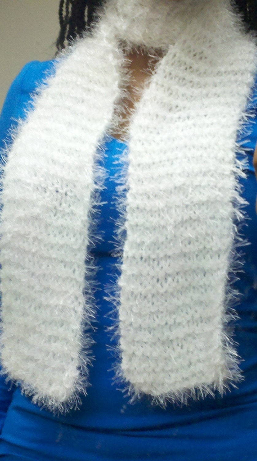 White Fuzzy Knitted Scarf