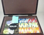 Handmade poker set with custom clay casino chips dice and cards