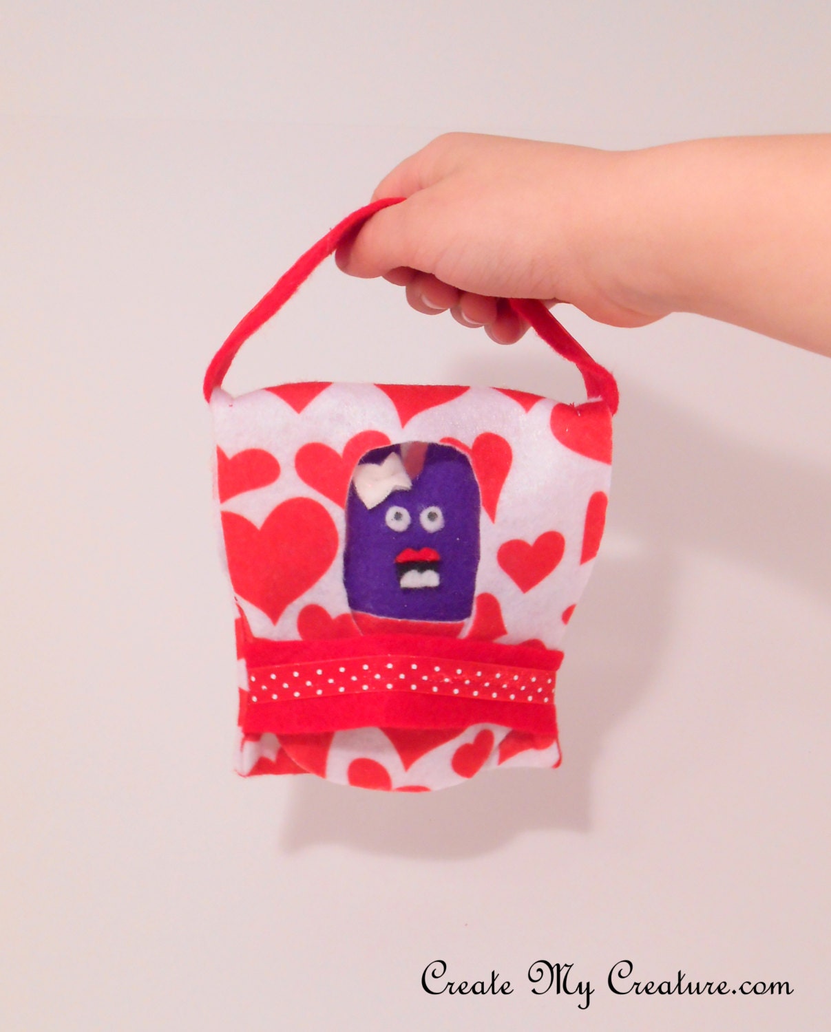 Mini Monster Carrying Case, Hearts theme- Monster Bag- Small Monster Pouch- Toy Carrying Case- Stuffed Animal Bag