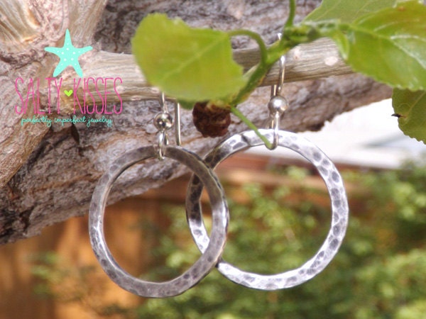 Big Sterling silver hoop earrings - hammered thicker gauge lightweight simple everyday classic dangle jewelry