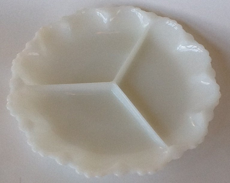 Vintage Milk Glass Three Section Serving Dish - white milk glass dish