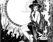 Halloween Witch - print of original ink drawing on a3 paper (29,7 x 42,0 cm, 11.69 x 16.54 in)