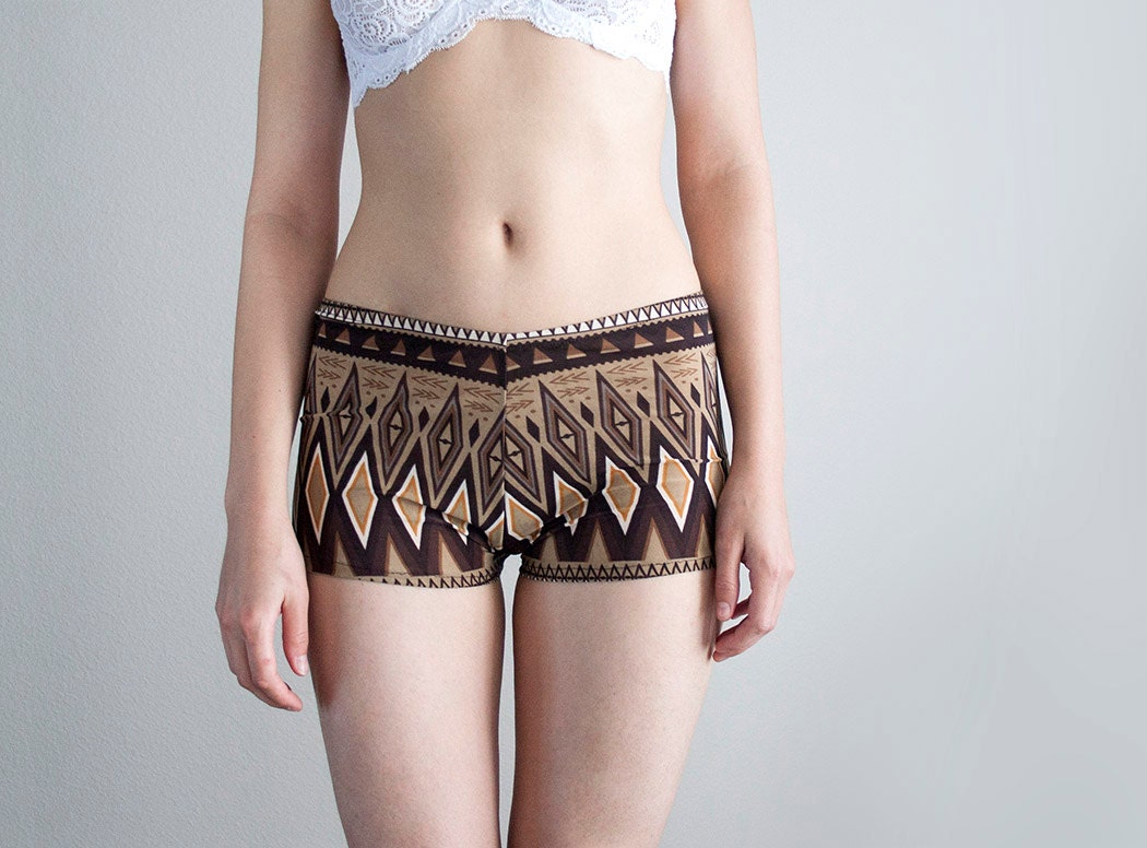 Geometric Brown. Women's Boy Shorts. Girls Shorts. Ethnic Inspired Print. Bohemian Earthy - TatianasThreads