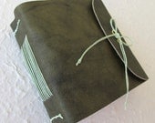 4x4 Handmade Leather Journal - Rustic Dark Olive Green w/ Handmade paper