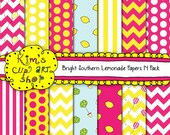 Lemonade Digital Paper Pack, digital background papers for stationery, card making, scrapbooking, preppy, pink, yellow Il_170x135