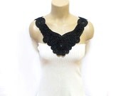 FREE SHIPPING- Black Handmade Cotton Lace Collar, necklace- Gothic Woman Accessories - Black Bib Necklace- Woman Applique - OOAK