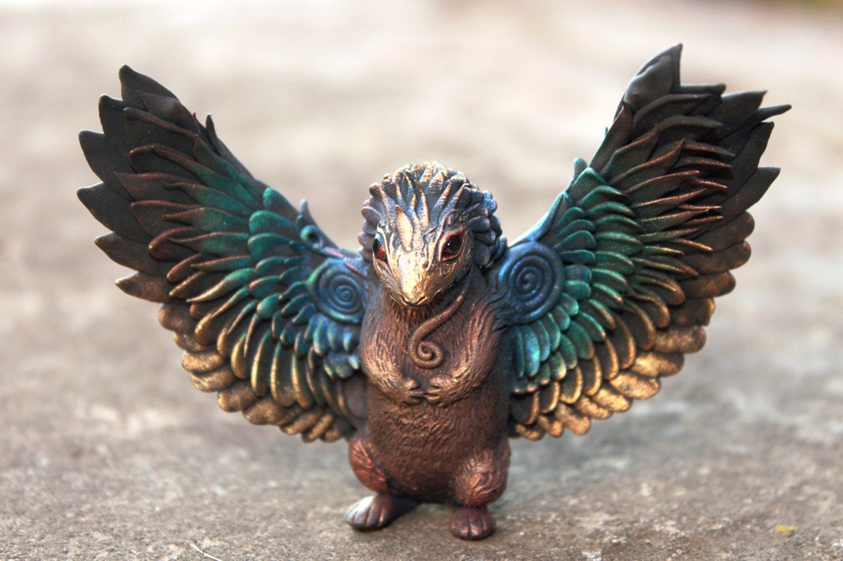 Black Rat Mouse Winged figurine art sculpture pet, Rat angel, rat totem, amulet, fairy, fantasy