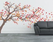 Tree with leaves blowing off Vinyl Wall Decal 80"high x133wide"- FREE SHIPPING