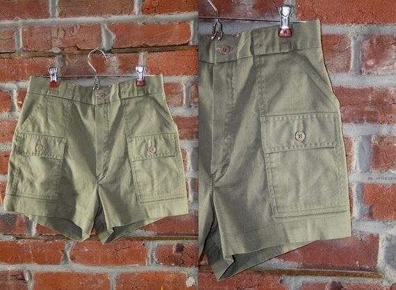 Buy high waisted shorts - Olive Highwaisted Shorts // Vintage Women's XS // 1970s Retro Highwaist High Waist Waisted // Military Army Cargo Green Work Wear